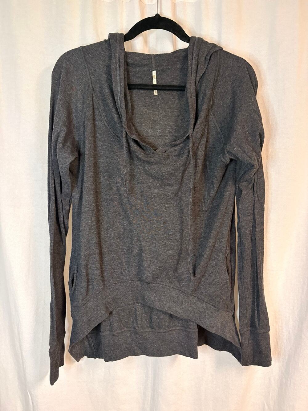Nine Eight Gray Cowl Neck Hooded Tunic Top Large Cotton Blend